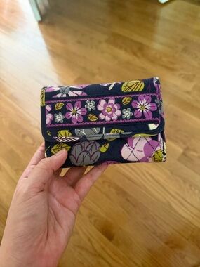 Vera Bradley Navy Floral Quilted Wallet with Pink and Yellow Accents